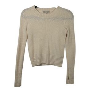 White + Warren Cashmere Air Spun Crewneck Cream Waffle and Rib Knit Size XS